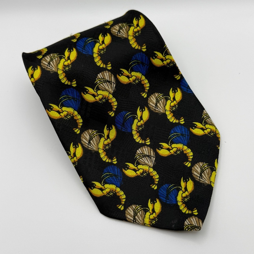 Unbranded Lobster Shell Necktie OS Black Yellow Blue Nautical Novelty Kitsch Tie